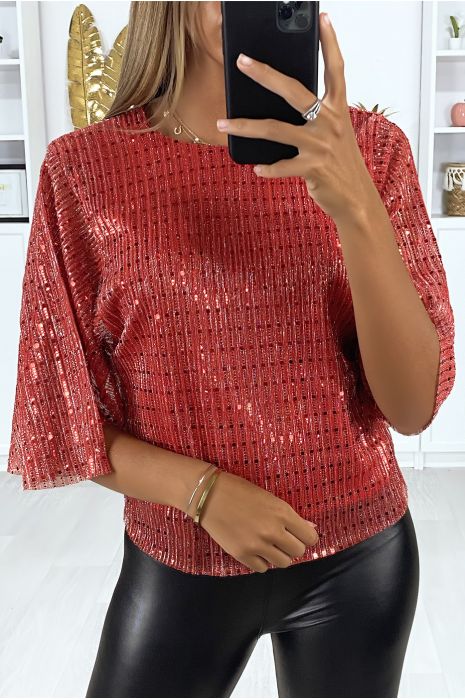Haut rouge doublé et pailleté avec attache au dos - 1