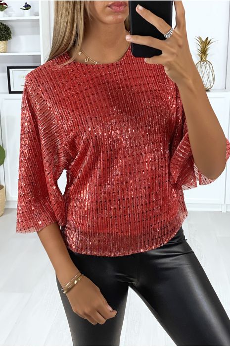 Haut rouge doublé et pailleté avec attache au dos - 2