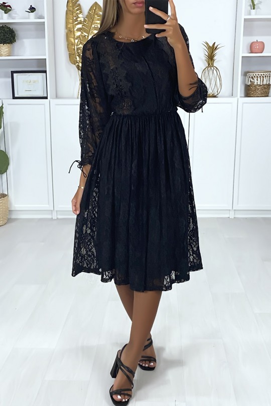 Zwarte jurk gevoerd met kant met borduursel - 3