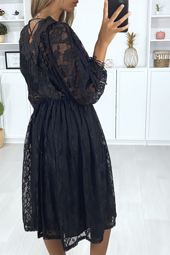 Zwarte jurk gevoerd met kant met borduursel - 5