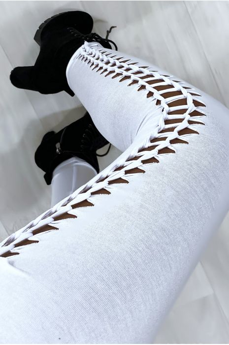 Legging blanc tressé sue les cotés - 3