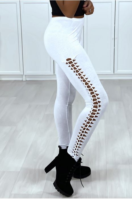 Legging blanc tressé sue les cotés - 4