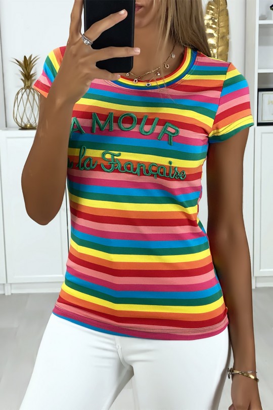 Multicolored TeMVshirt with French-style embroidered AMOUR writing - 1