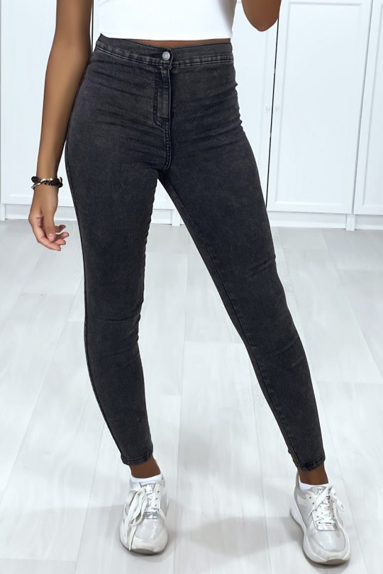 Zwart gewassen jeans met hoge taille voor dames met achterzakken.