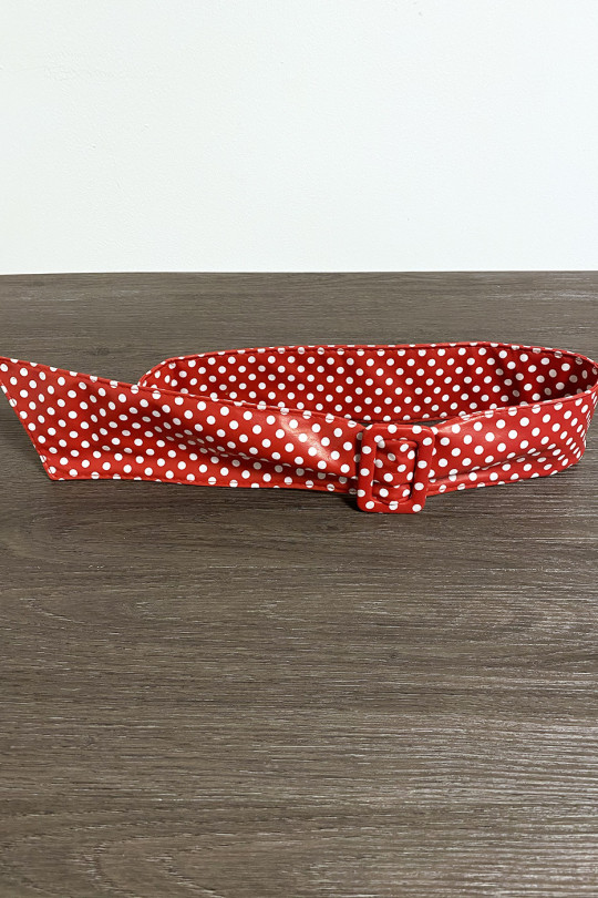 Red faux belt with white weight - 1