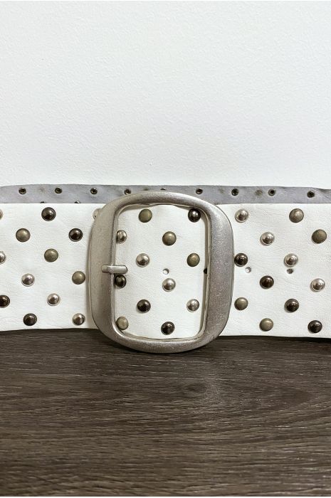Witte faux lederen riem met studs en zilveren gesp - 3