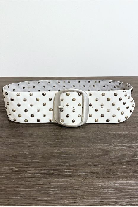 Ceinture en simili blanche cloutés avec boucle argenté - 4
