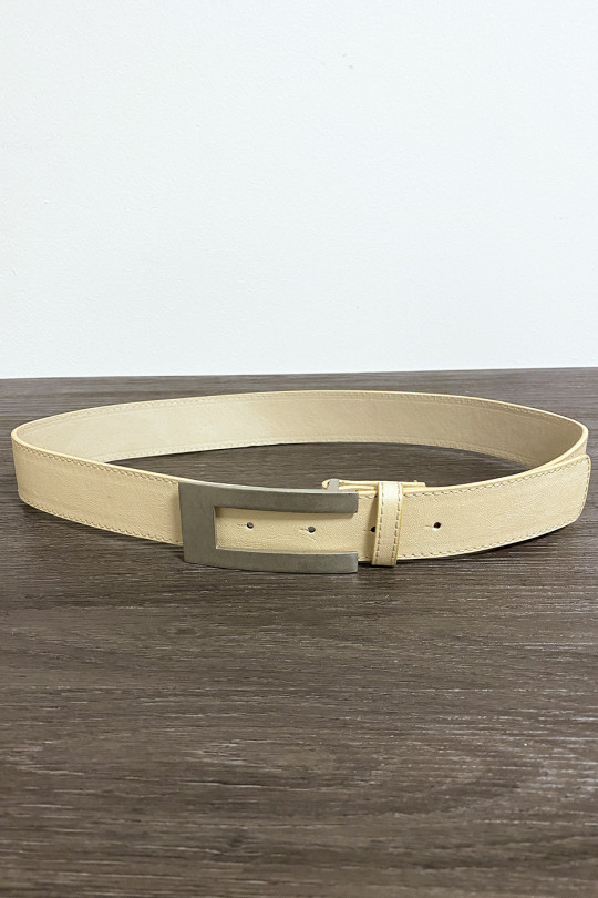 Beige faux leather belt with rectangular buckle - 1
