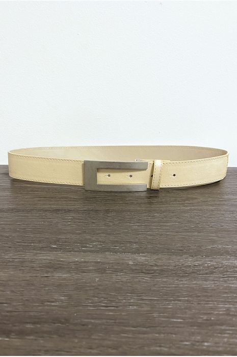 Beige imitatieleren riem met rechthoekige gesp - 2