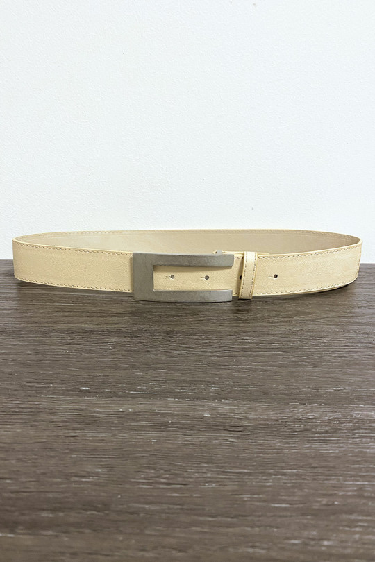 Beige faux leather belt with rectangular buckle - 2