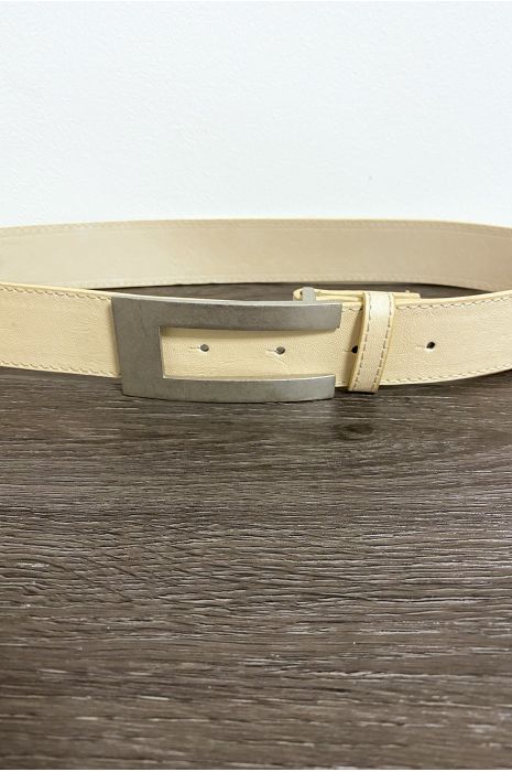 Beige faux leather belt with rectangular buckle - 3