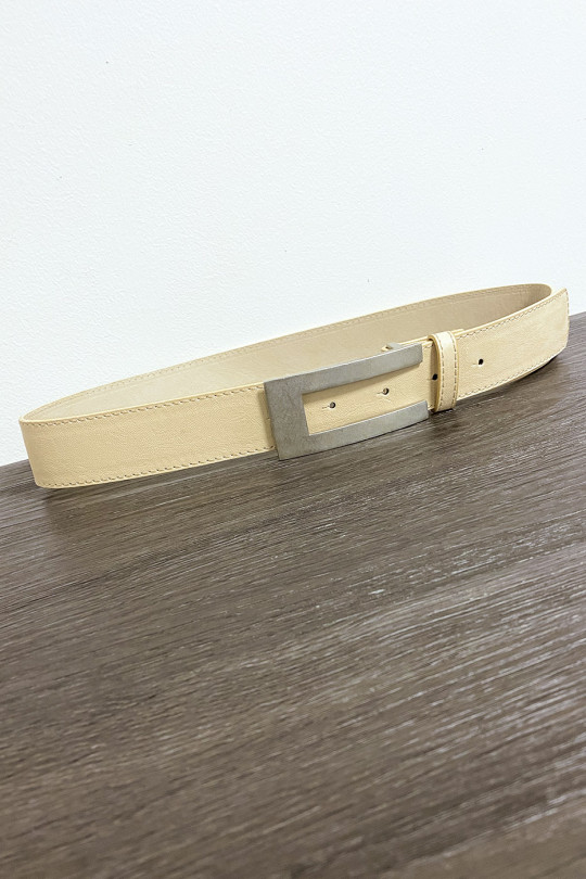 Beige faux leather belt with rectangular buckle - 4