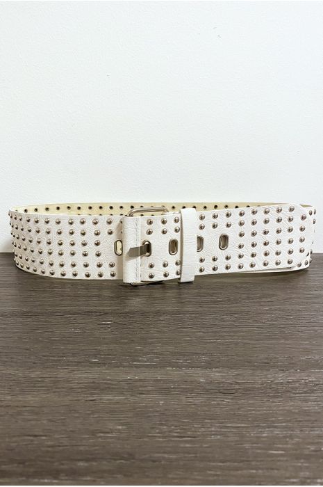 Large beige belt with golden rhinestones - 1