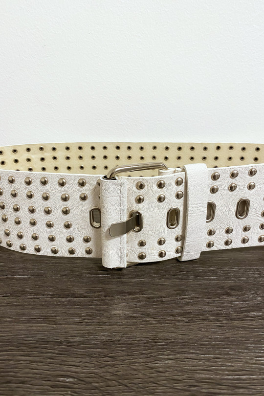 Large beige belt with golden rhinestones - 2