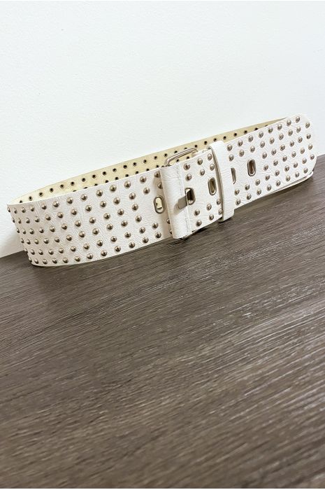 Large beige belt with golden rhinestones - 3