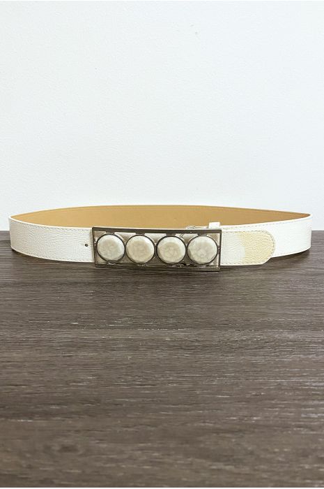 Ceinture beige avec 4 pierres beige à la boucle - 1