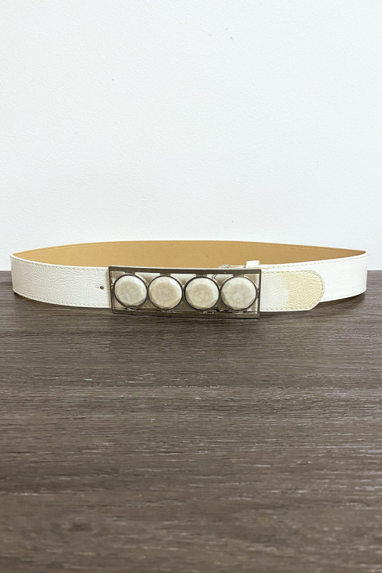 Beige belt with 4 beige stones at the buckle - 1