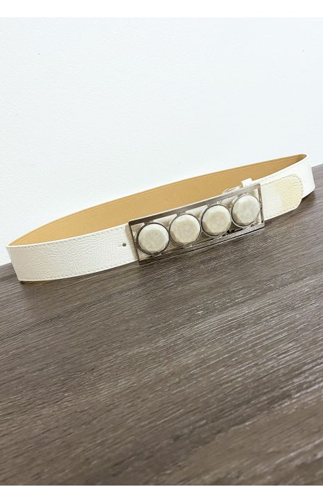 Ceinture beige avec 4 pierres beige à la boucle - 3