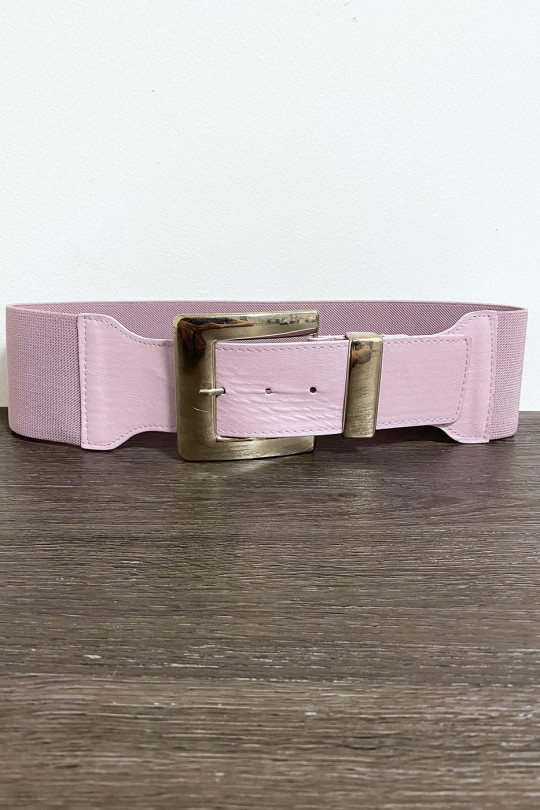 Big lilac belt with silver buckle and elastic waist - 1