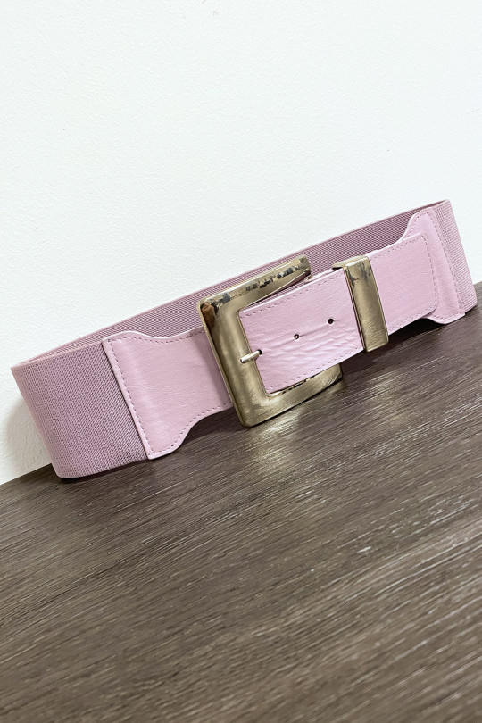 Grosse ceinture lila avec boucle argenté et élastique à la taille - 3
