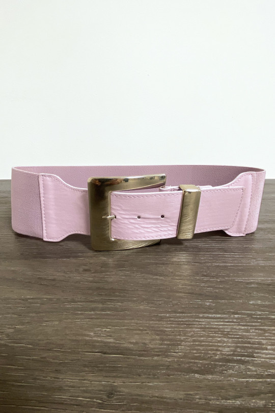 Big lilac belt with silver buckle and elastic waist - 4
