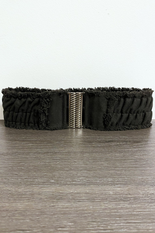 Black elastic fabric belt with pretty buckle - 1