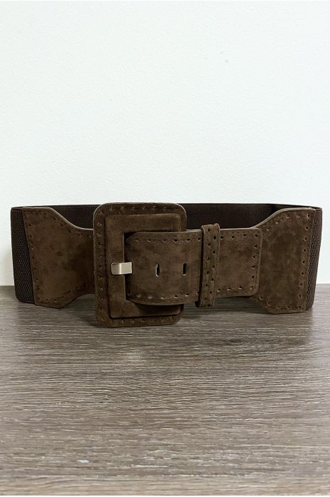 Grote bruine suede riem met elastiek in de taille - 1