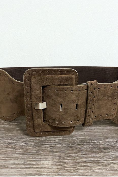 Grote bruine suede riem met elastiek in de taille - 2