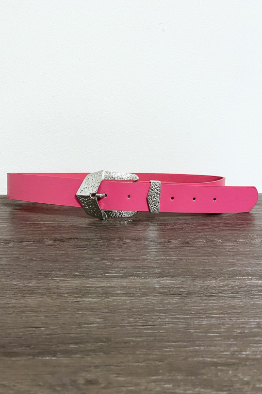 Women's belt in fuchsia with pretty metal buckle CE606 - 1