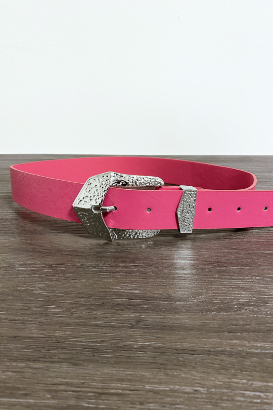 Women's belt in fuchsia with pretty metal buckle CE606 - 4