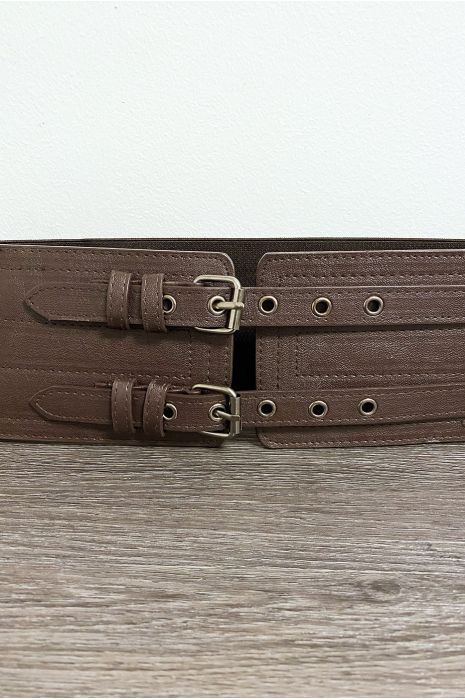 Big brown belt with two rings and elastic at the waist - 2