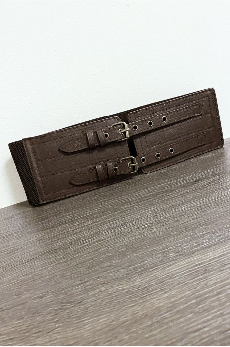 Big brown belt with two rings and elastic at the waist - 3