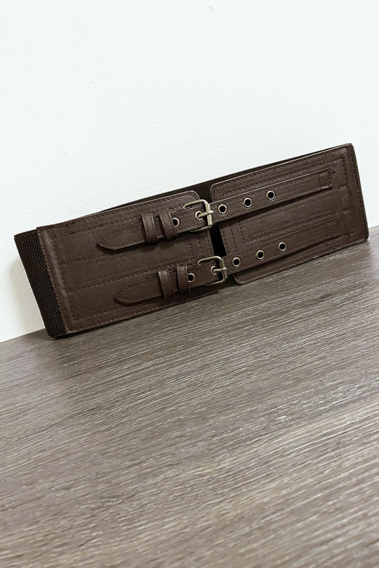 Big brown belt with two rings and elastic at the waist - 3