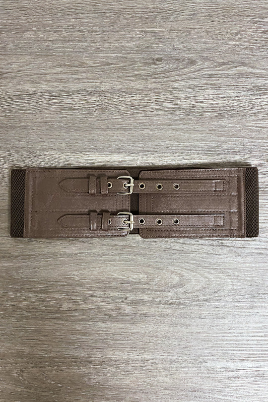 Big brown belt with two rings and elastic at the waist - 4