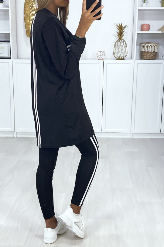 Ensemble sport tunique et leggings noir avec bandes blanche - 5