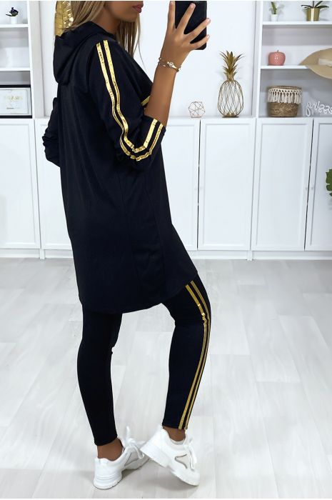 Ensemble tunique et leggings noir avec bandes doré - 4