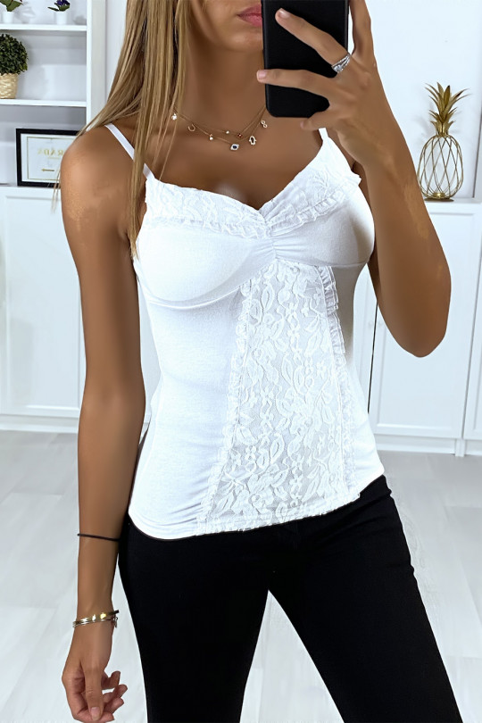White tank top with removable strap with lace - 3