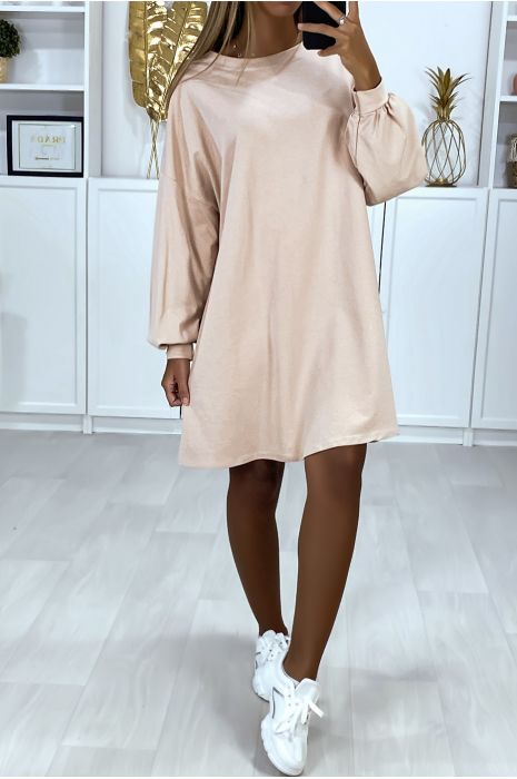 Very loose and comfortable to wear over-size pink sweatshirt dress - 4