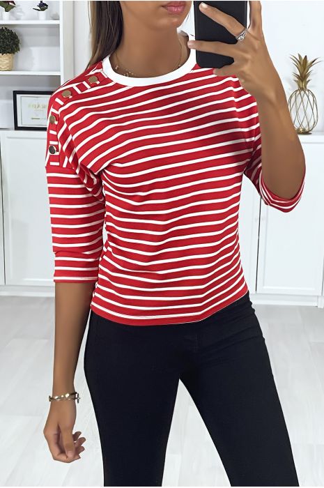 Haut rayé rouge et blanc avec boutons doré aux épaules - 2