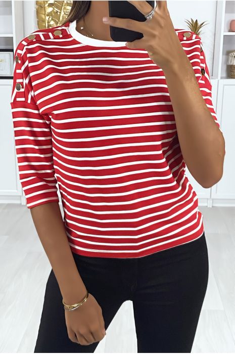 Haut rayé rouge et blanc avec boutons doré aux épaules - 3
