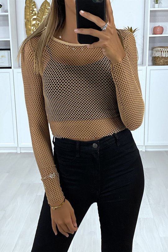 Very stretchy camel mesh sweater - 1
