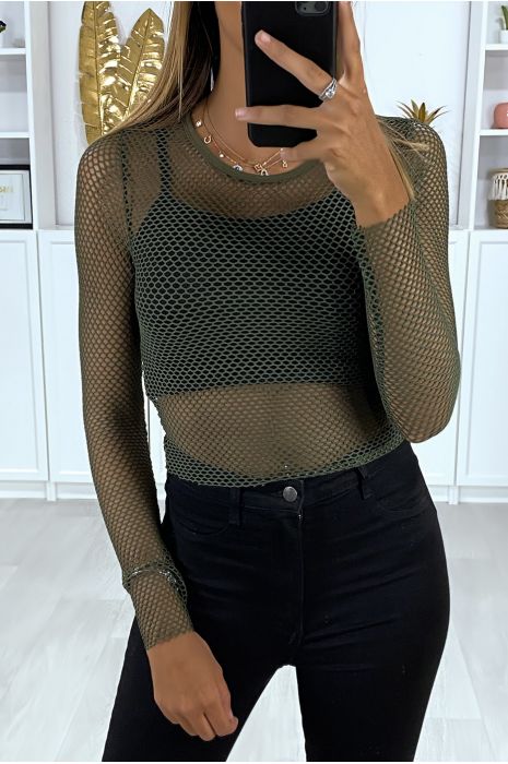 Zeer rekbare kaki mesh sweater - 4