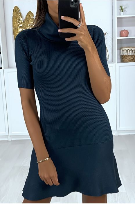 Robe pull verte col roulé en maille côtelé - 3