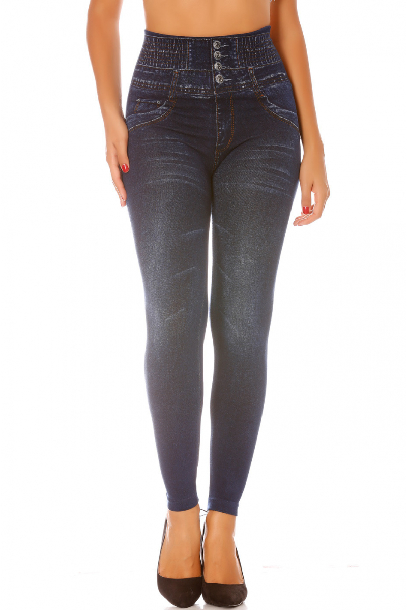 Legging marine taille haute effet poches et boutons. Enleg 2204 - 1