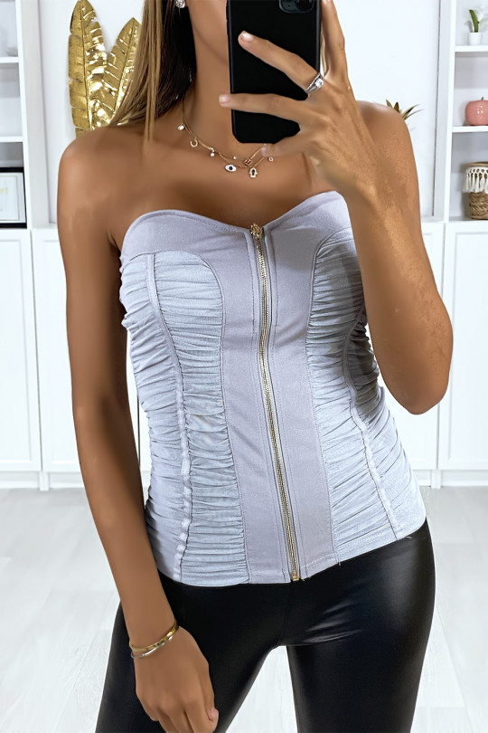 Bustier beige avec fronce et fermeture à l'avant Bustier beige avec fronce et fermeture à l'avant