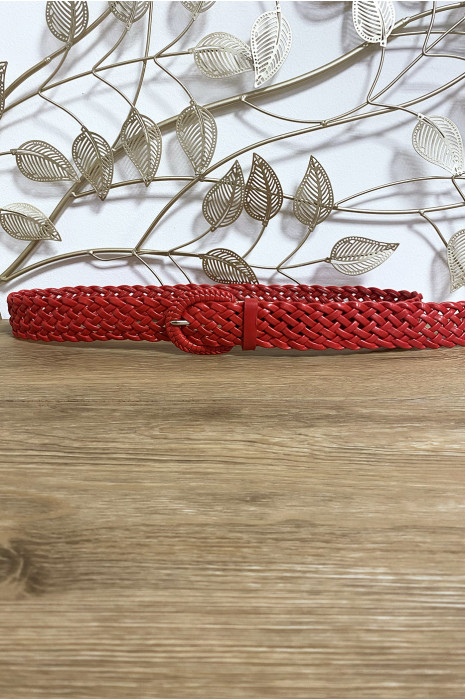 Gevlochten riem in rood imitatieleer - 1