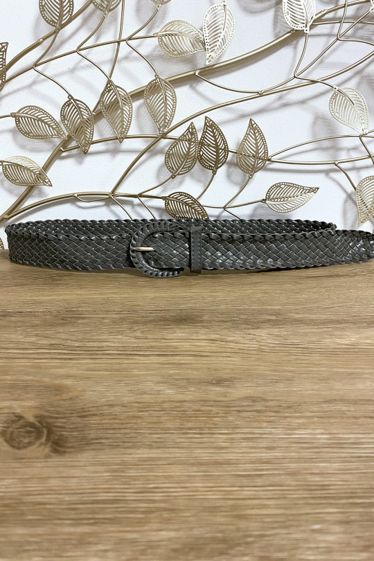 Braided belt in gray faux leather - 1