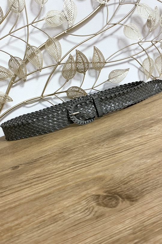 Braided belt in gray faux leather - 3