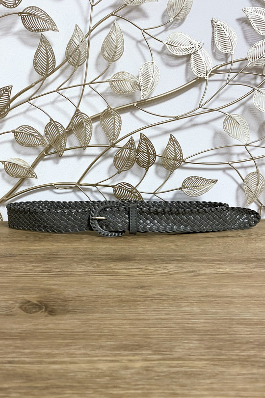 Braided belt in gray faux leather - 4