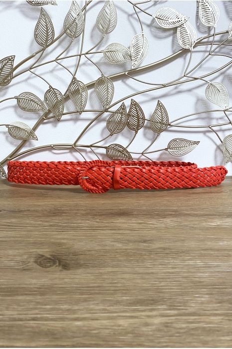 Orange faux leather belt - 2